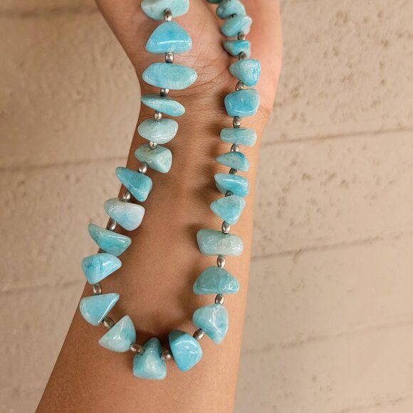 Gorgeous ocean blue amazonite 925 sterling silver handmade chunky graduating nec - Picture 7 of 16